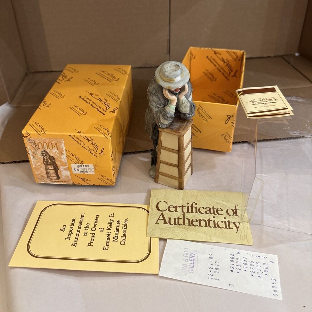 Vintage Emmett Kelly Jr. “WHY ME?” Flambro Miniature 10004 Collection COA +Box